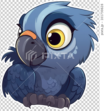 Funny and cute bird transparency sticker, Hyacinth Macaw. Funny and cute bird transparency sticker, Hyacinth Macaw. 101730828