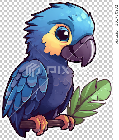 Funny and cute bird transparency sticker, Hyacinth Macaw. Funny and cute bird transparency sticker, Hyacinth Macaw. 101730832