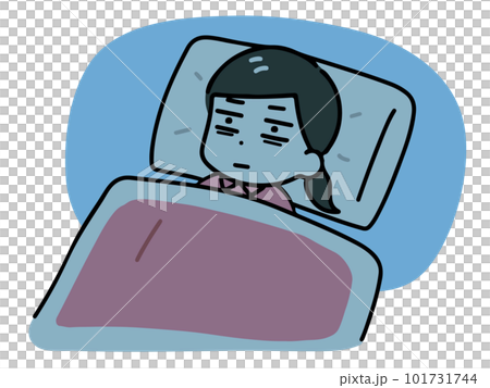 布団の中で眠れないパジャマの若い女性(上半身) 布団の中で眠れないパジャマの若い女性(上半身) 101731744