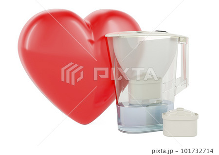 Pitcher water filter with red heart, 3D rendering 101732714