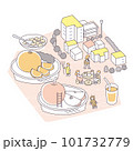 ビタミン豊富な朝ごはんの時間。朝の始まる街並み 101732779