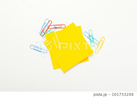 Concept of different office accessories - paper with clip 101733208