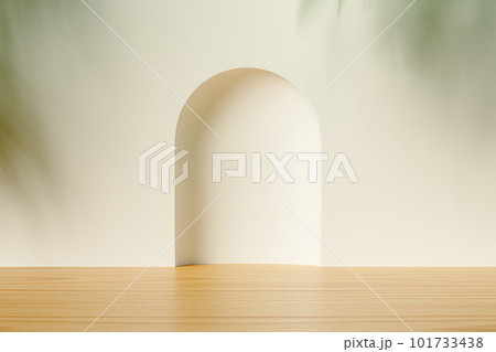 3d presentation background with wooden floor over white wall with arch 3d presentation background with wooden floor over white wall with arch 101733438