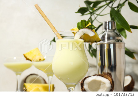 Fresh summer cocktail - Pina colada, fresh summer drink concept Fresh summer cocktail - Pina colada, fresh summer drink concept 101733712