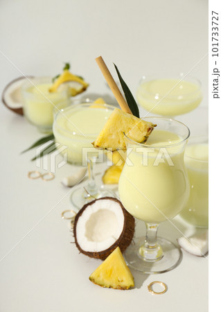 Fresh summer cocktail - Pina colada, fresh summer drink concept Fresh summer cocktail - Pina colada, fresh summer drink concept 101733727