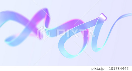 Holographic iridescent ribbon flying in air 3d render. Pearlescent rainbow or unicorn blur tape with gradient texture isolated on abstract background. Flowing wavy neon strip. 3D illustration 101734445
