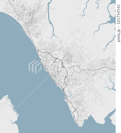 Libreville map, capital city of Gabon. Municipal administrative area map with rivers and roads, parks and railways. 101734542