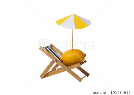 Deck chair with lemon with beach umbrella isolated on white background Deck chair with lemon with beach umbrella isolated on white background 101734615