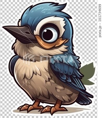 Funny and cute bird transparency sticker, Eurasian Jay. 101734699