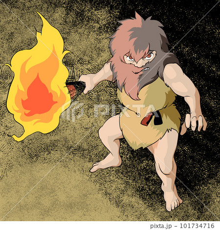 松明を持って付近を警戒する原始人 背景あり 101734716