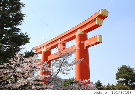 平安神宮　大鳥居　鳥居　平安神宮大鳥居　朱塗り 101735193
