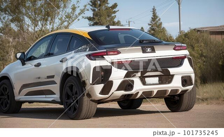 郊外の荒れた道を走る傷だらけのスポーツカー 郊外の荒れた道を走る傷だらけのスポーツカー 101735245