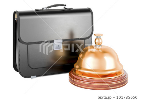 Briefcase with reception bell, 3D rendering 101735650