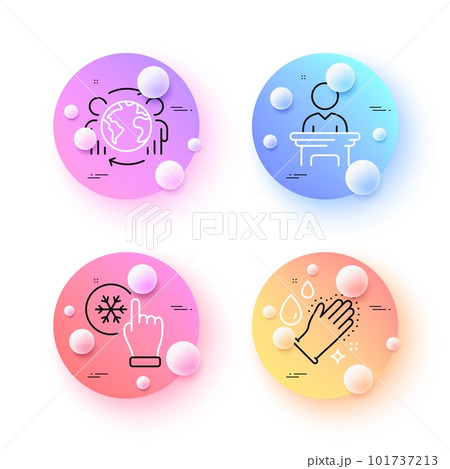 Freezing click, Election candidate and Global business minimal line icons. 3d spheres or balls buttons. Washing hands icons. For web, application, printing. Vector Freezing click, Election candidate and Global business minimal line icons. 3d spheres or balls buttons. Washing hands icons. For web, application, printing. Vector 101737213