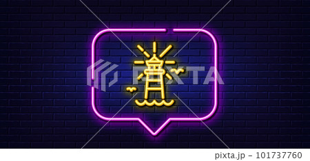 Neon light speech bubble. Lighthouse line icon. Beacon tower sign. Searchlight building symbol. Neon light background. Lighthouse glow line. Brick wall banner. Vector Neon light speech bubble. Lighthouse line icon. Beacon tower sign. Searchlight building symbol. Neon light background. Lighthouse glow line. Brick wall banner. Vector 101737760