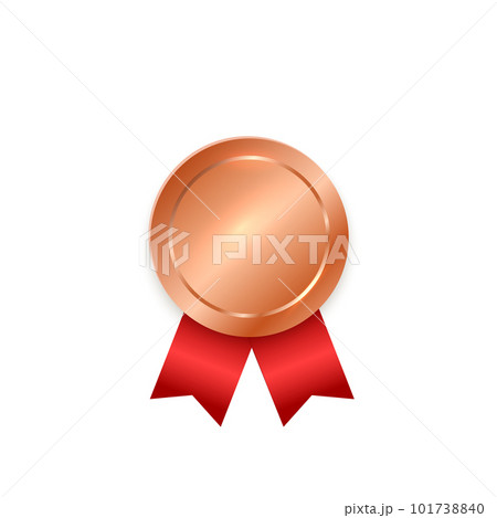 Gold medal. Golden winner award with red ribbon. Vector blank medallion prize. 101738840