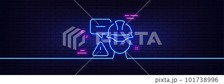 Neon light glow effect. Builder warning line icon. Construction inspection sign. Constructor risk symbol. 3d line neon glow icon. Brick wall banner. Builder warning outline. Vector Neon light glow effect. Builder warning line icon. Construction inspection sign. Constructor risk symbol. 3d line neon glow icon. Brick wall banner. Builder warning outline. Vector 101738996