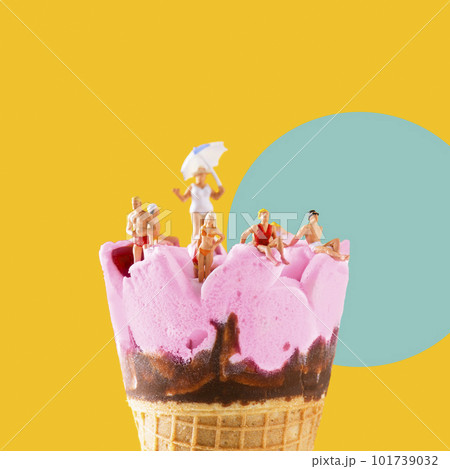 miniature people in swimsuit on an ice cream miniature people in swimsuit on an ice cream 101739032