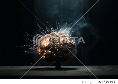 Isolated human brain on black background with visible neurons, perfect for medical science and neuroscience concepts. AI Generative. 101739493