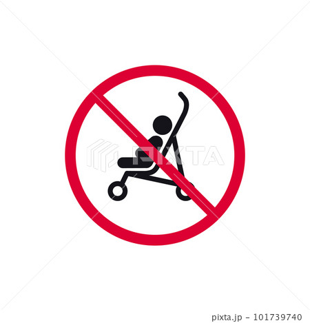 No baby carriage prohibited sign, forbidden modern round sticker, vector illustration 101739740