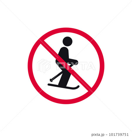 No skiing prohibited sign, no skis forbidden modern round sticker, vector illustration No skiing prohibited sign, no skis forbidden modern round sticker, vector illustration 101739751