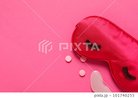 Insomnia and sleep problems composition with sleep mask, space for text 101740255