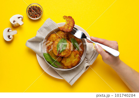 Tasty food concept - potato pancakes, delicious homemade food Tasty food concept - potato pancakes, delicious homemade food 101740284