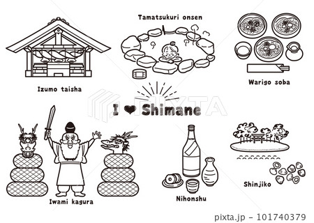 手描き風島根のイラスト（線画） 101740379