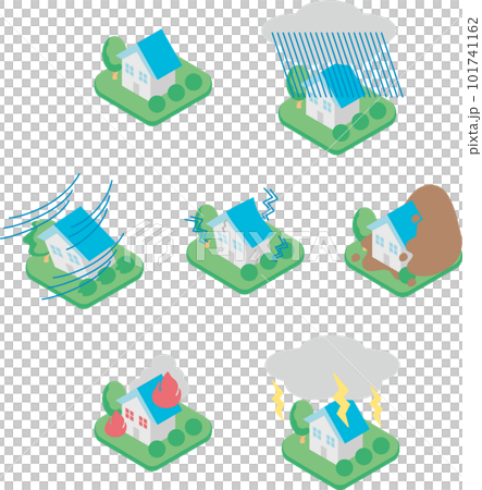 Isometric house housing disaster damage illustration material set 101741162
