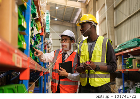 Industrial worker working at warehose factory. Industrial worker working at warehose factory. 101741722