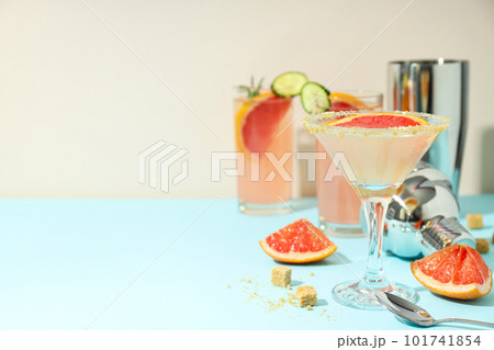 Grapefruit cocktail, alcohol or non alcoholic drink for party, space for text 101741854