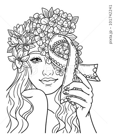 Breast Cancer Awareness Woman with Flowers Ribbon 101742241