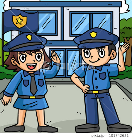 Police Officers Colored Cartoon Illustration 101742621