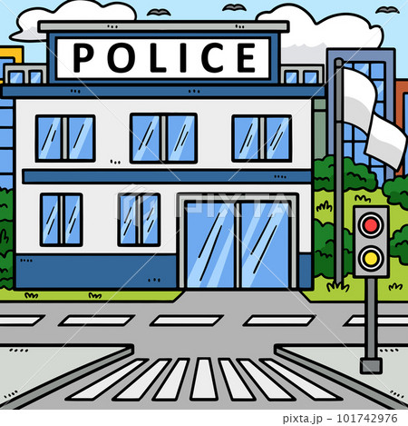 Police Station Cartoon Colored Clipart 23058848 Vector Art at Vecteezy