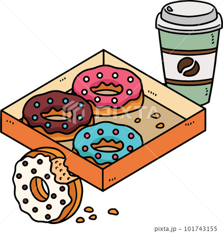 Donuts Coffee Cartoon Colored Clipart Illustration 101743155