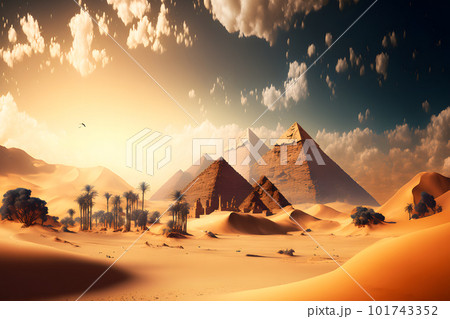 Great pyramids from Giza, Egypt in sunny daytime. Neural network AI generated art 101743352