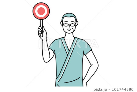 正解を示すマルの棒を持つ中年・シニア男性入院患者 101744390