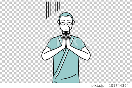 雙手合十道歉的中老年男性住院患者 101744394