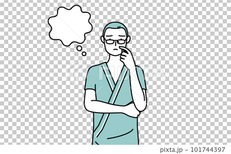 Middle-aged / senior male inpatient thinking while scratching his face Middle-aged / senior male inpatient thinking while scratching his face 101744397