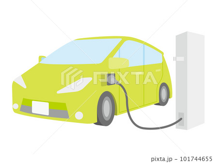 充電中の緑色の電気自動車のイラスト_3 101744655