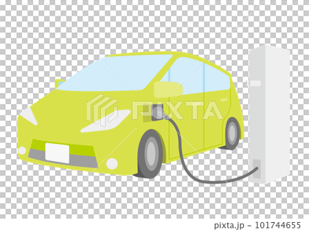 充電中の緑色の電気自動車のイラスト_3 101744655