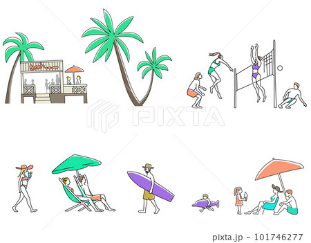 夏のビーチで楽しむ人々　挿絵セット 101746277
