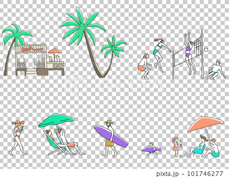 夏のビーチで楽しむ人々　挿絵セット 101746277