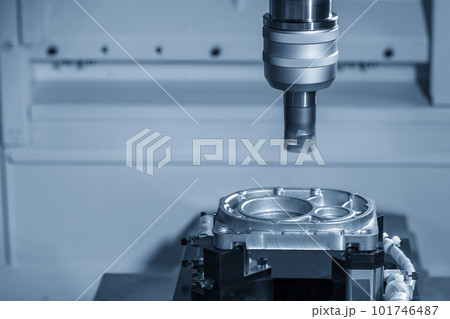 The CNC milling machine hole cutting the automotive parts by drill tools. 101746487
