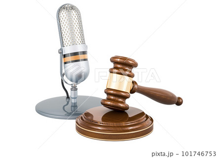 Wooden gavel with microphone. 3D rendering 101746753