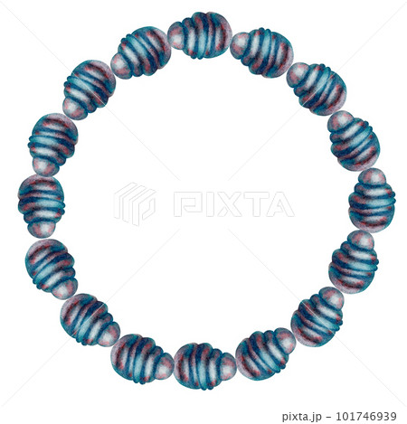 Watercolor hand drawn illustration of sea pearl round frame. Groups and individual beads for the design of patterns, invitations, cards, wallpapers, postcards Elements isolated on white background 101746939