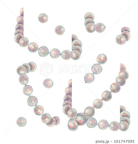 Watercolor hand drawn illustration of sea pearl bracelet. Groups and individual beads for the design of patterns, invitations, cards, wallpapers, postcards Elements isolated on white background 101747095