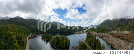 Aerial Panoramic View of Canadian Mountain Landscape and Lake. Aerial Panoramic View of Canadian Mountain Landscape and Lake. 101747902