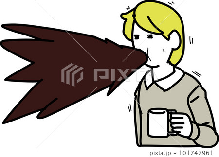 コーヒーを吹き出して驚く男性 101747961