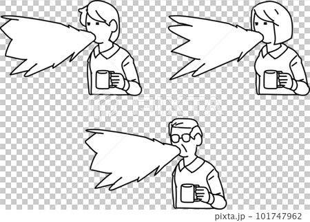 A set of men and women who are surprised to blow out tea 101747962